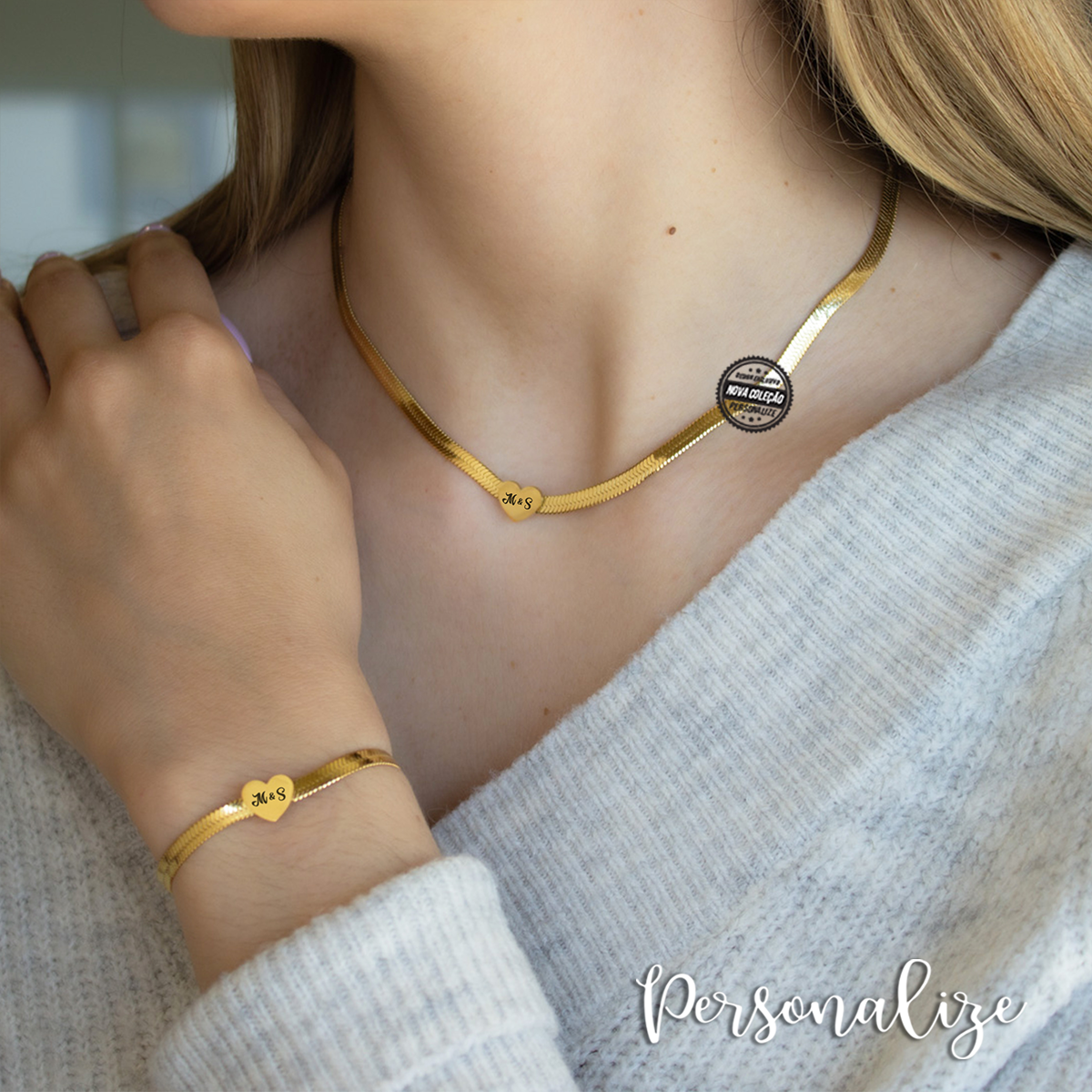 Conjunto fio e/ou pulseira snake "Coração"