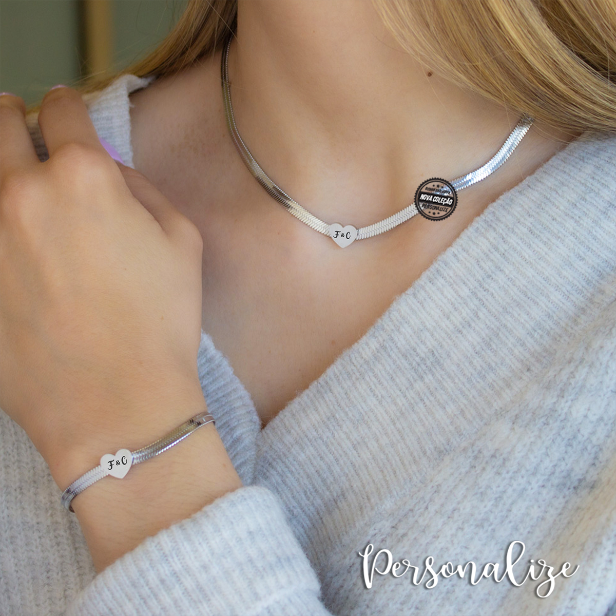 Conjunto fio e/ou pulseira snake "Coração"