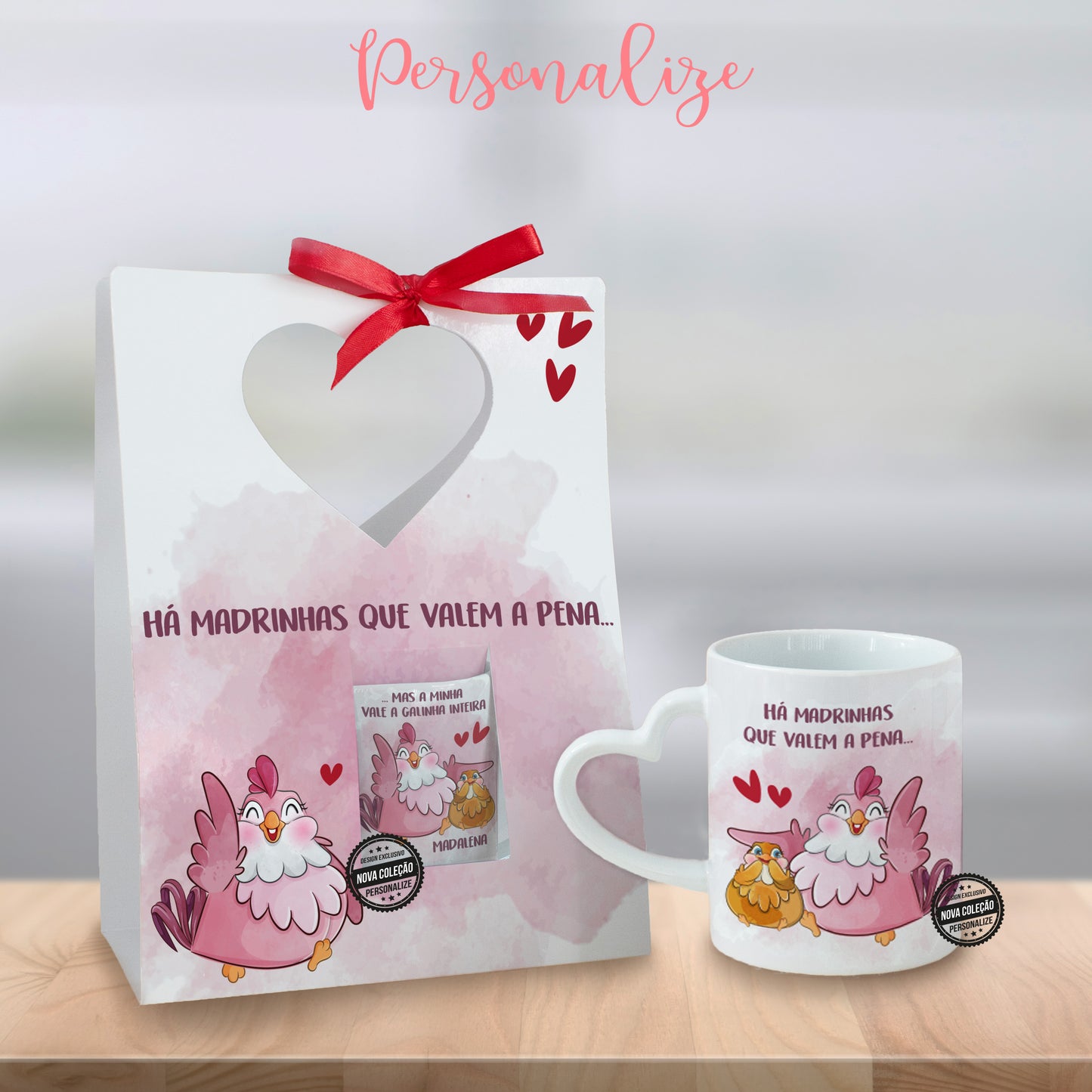 Caneca asa coração com saco "Há padrinhos/madrinhas que valem a pena…"