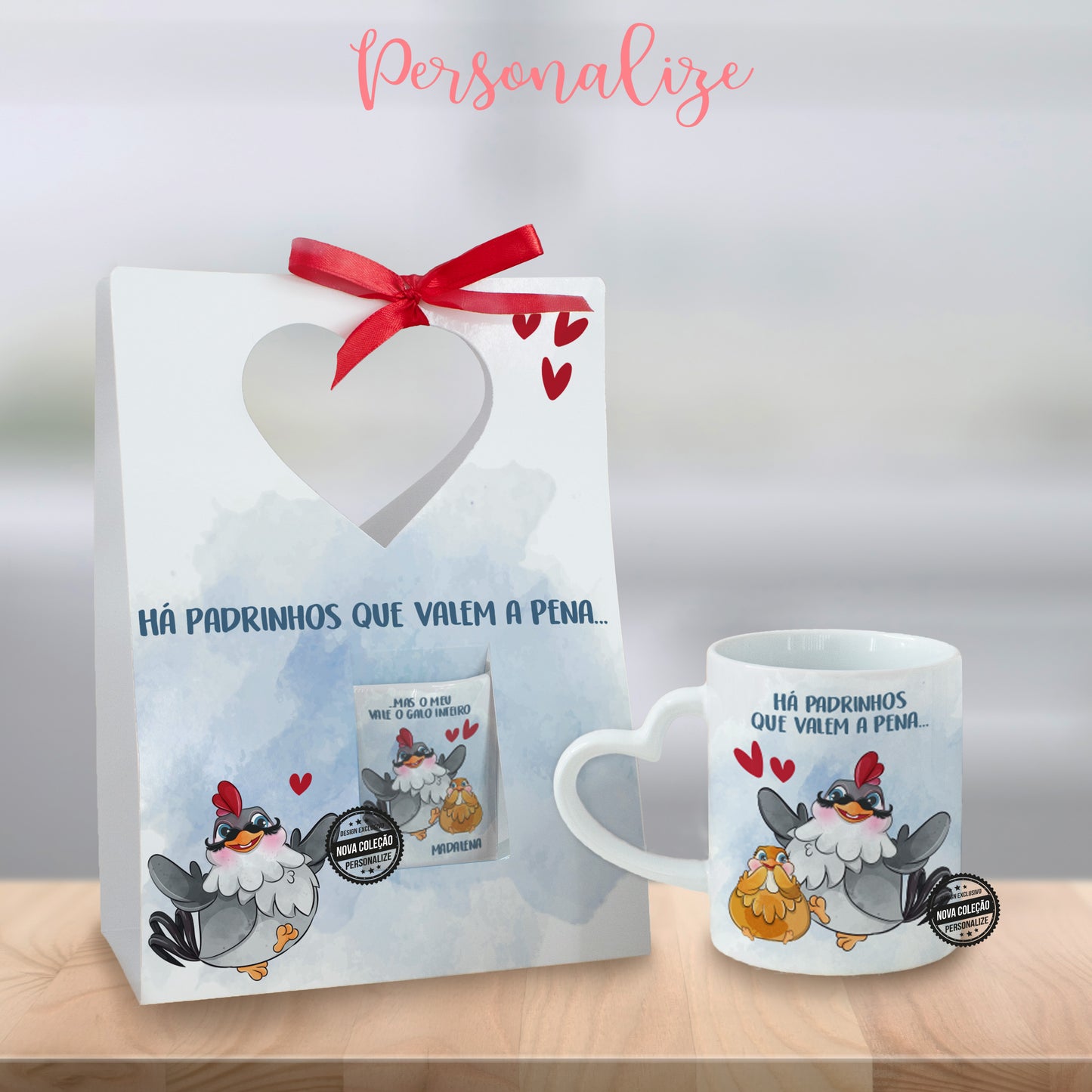 Caneca asa coração com saco "Há padrinhos/madrinhas que valem a pena…"