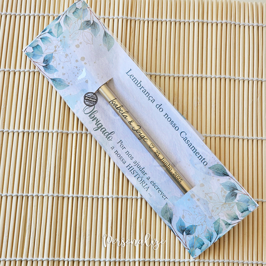 Caneta com cartão "Obrigado por nos ajudares a escrever..."