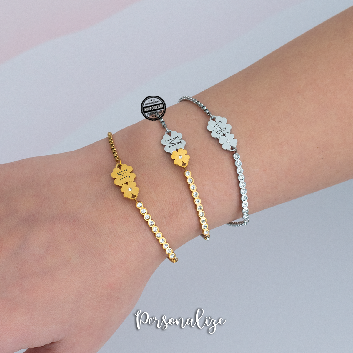 Pulseira zircónias "trevos"