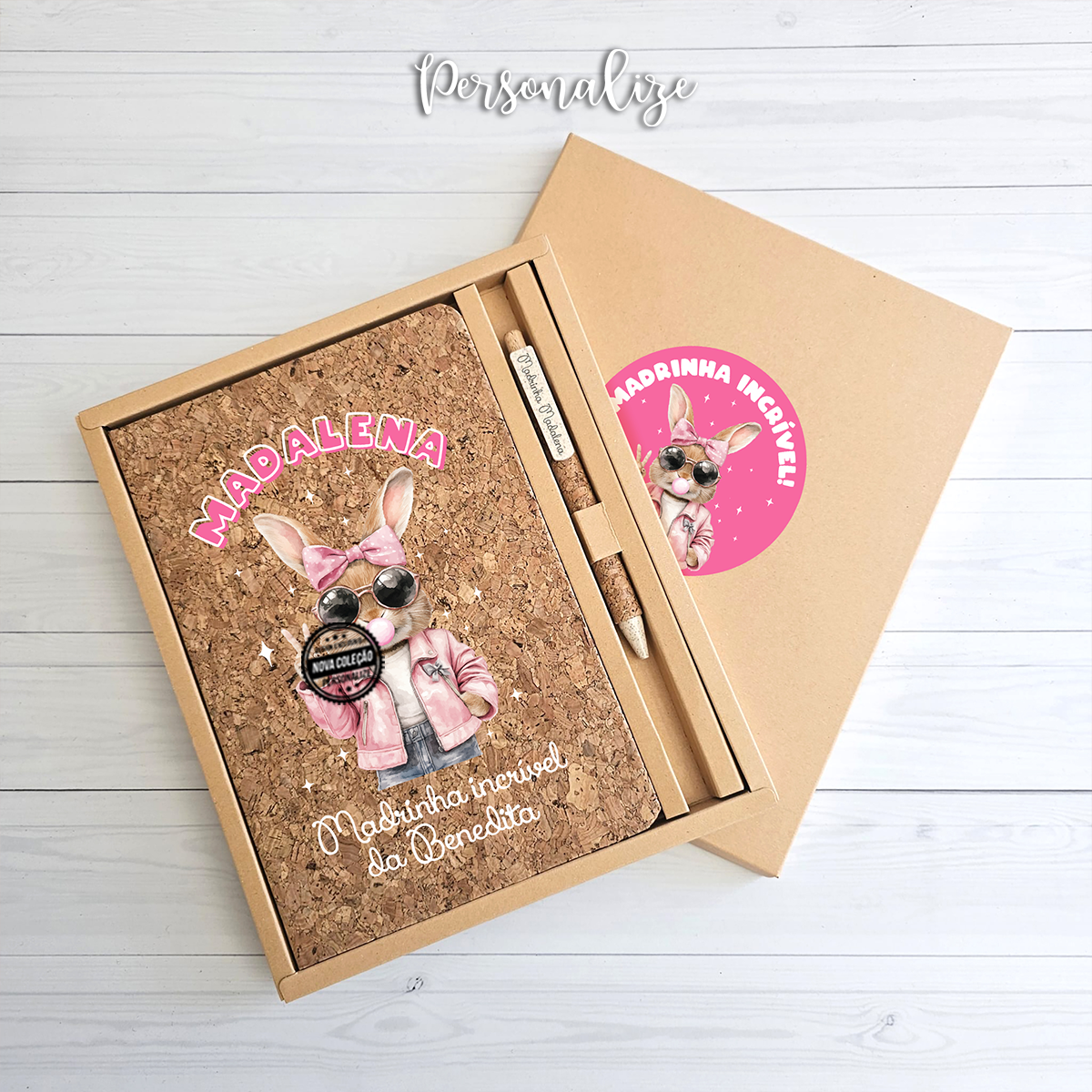 Conjunto bloco e caneta "Madrinha incrível"