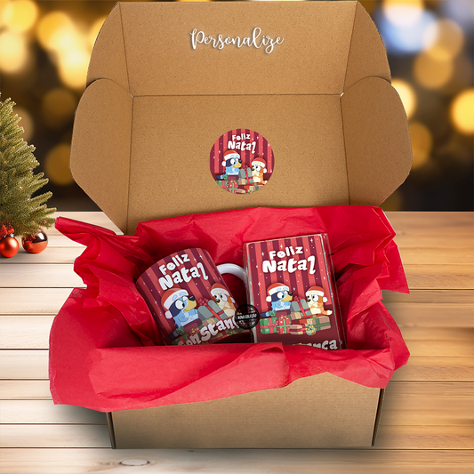 Kit caneca e chocolate "Bluey e Bingo"