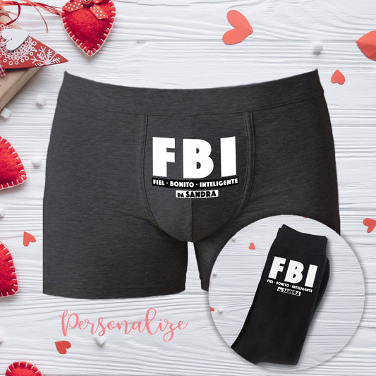 Conjunto boxers e meias FBI "Fiel, bonito e inteligente"