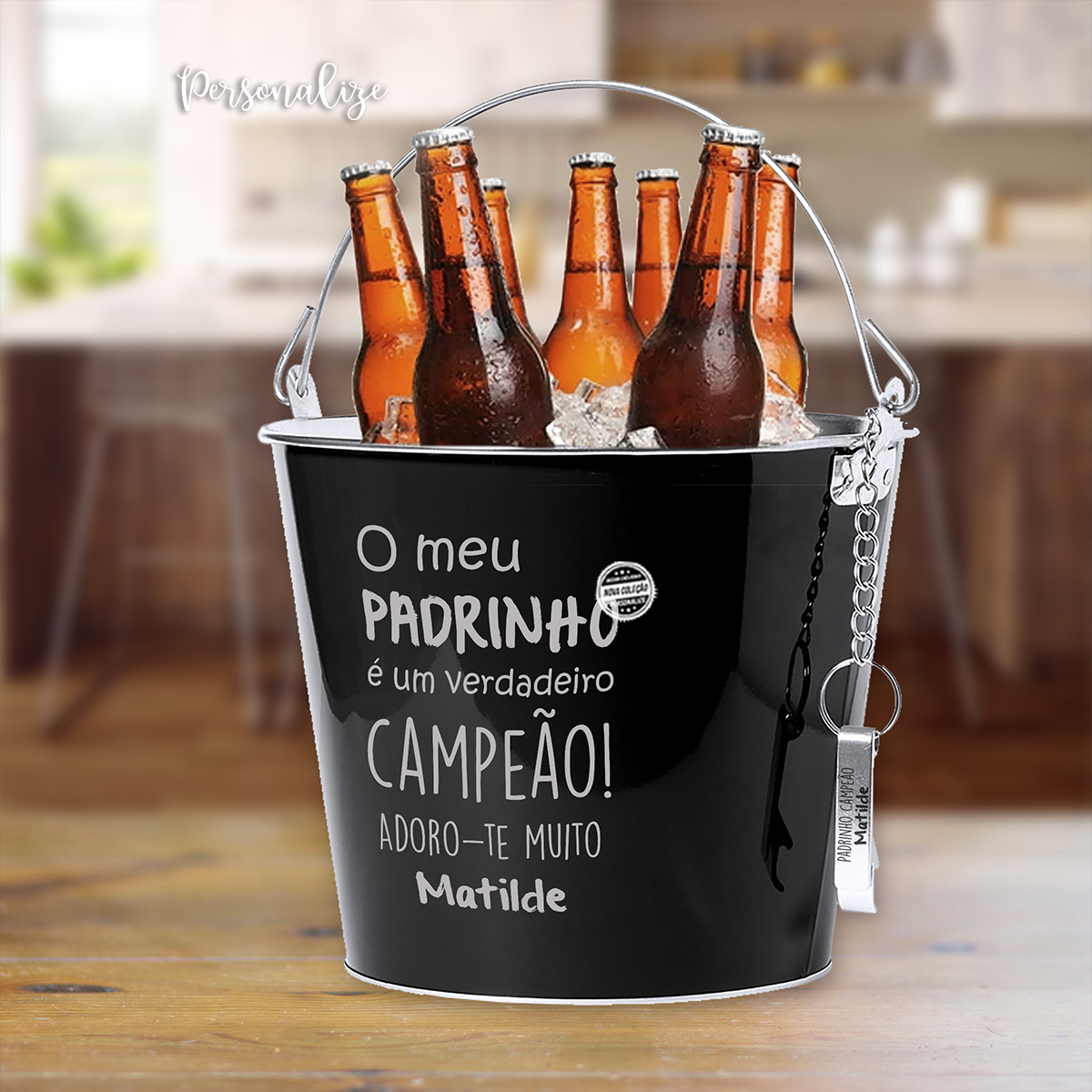 Balde com saca caricas " Padrinho Campeão"
