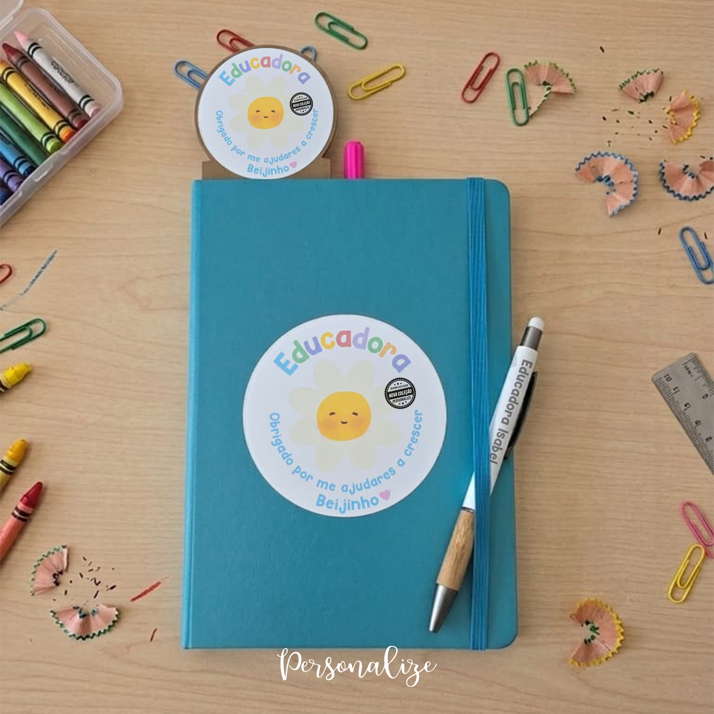 Bloco de notas " obrigada por me ajudares a crescer " personalizado para educadora, auxiliar ou professora
