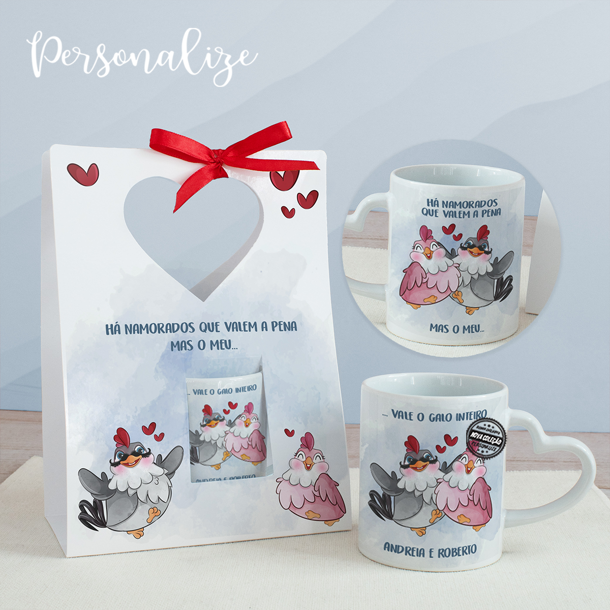 Caneca com asa coração "Há namorados que valem a pena..."