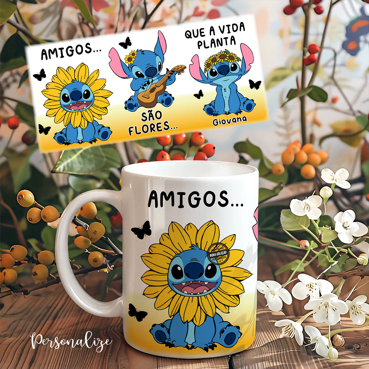 Caneca "Amigos são flores..."