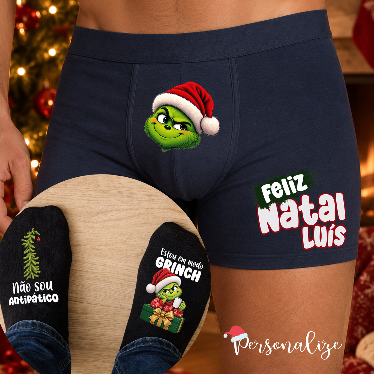 💚🎄 COLEÇÃO GRINCH - UM NATAL COM PERSONALIDADE! 🎄❤️
Quem disse que o Natal tem de ser sempre fofinho? O Grinch chegou à nossa loja para dar um toque de humor, irreverência e muita personalidade à época mais mágica do ano! 🎅✨
Conjunto meias e boxers natal Grinch "Não sou antipático, estou em modo GRINCH", inspirada na personagem mais rabugenta da época natalícia, esta coleção reúne artigos que combinam criatividade, originalidade e o espírito irreverente do Grinch.
Seja para oferecer a alguém esp