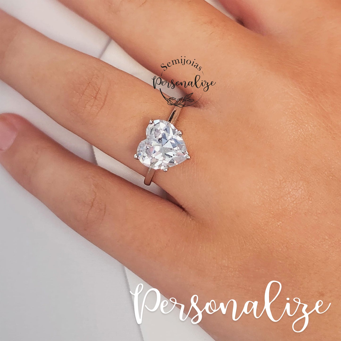 Anel semijoia " coração cristal "