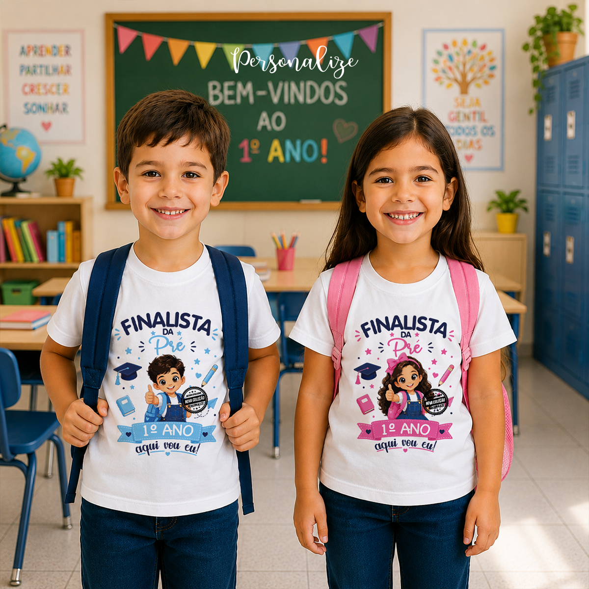 Ser finalista é guardar para sempre momentos únicos, amizades verdadeiras, aprendizagens e memórias que marcaram uma etapa tão especial. 🎓✨
É celebrar conquistas, recordar os melhores momentos e dar início a novos sonhos e novas aventuras. 💫
T-shirt finalista 3D pixar "1º ano aqui vou eu!", personalizado com nome e/ou pequena frase que desejar. 