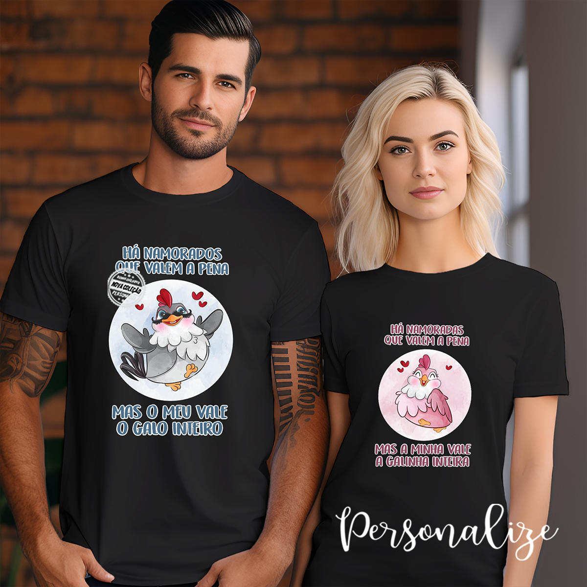 Conjunto de t-shirts "Namorado e namorada Galinha"