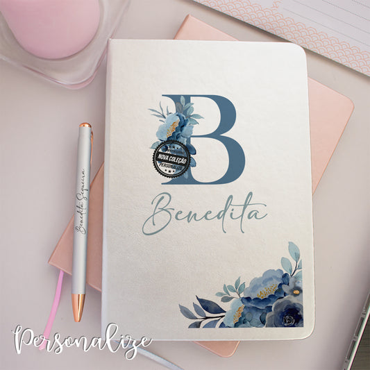 Bloco floral com caneta "Inicial"