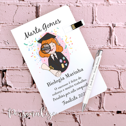 Bloco pen e/ou caneta finalista "Parabéns por esta conquista"