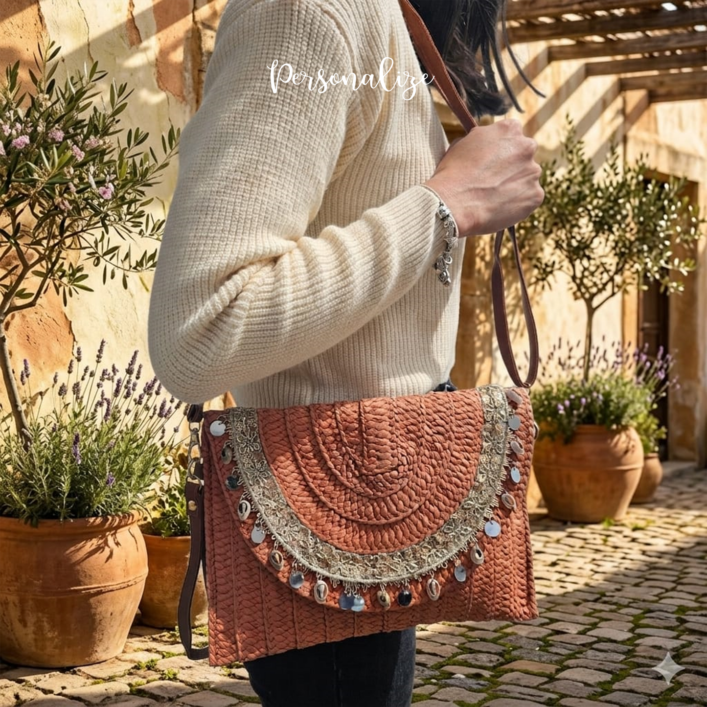 Mala de palha envelope "Buzios"