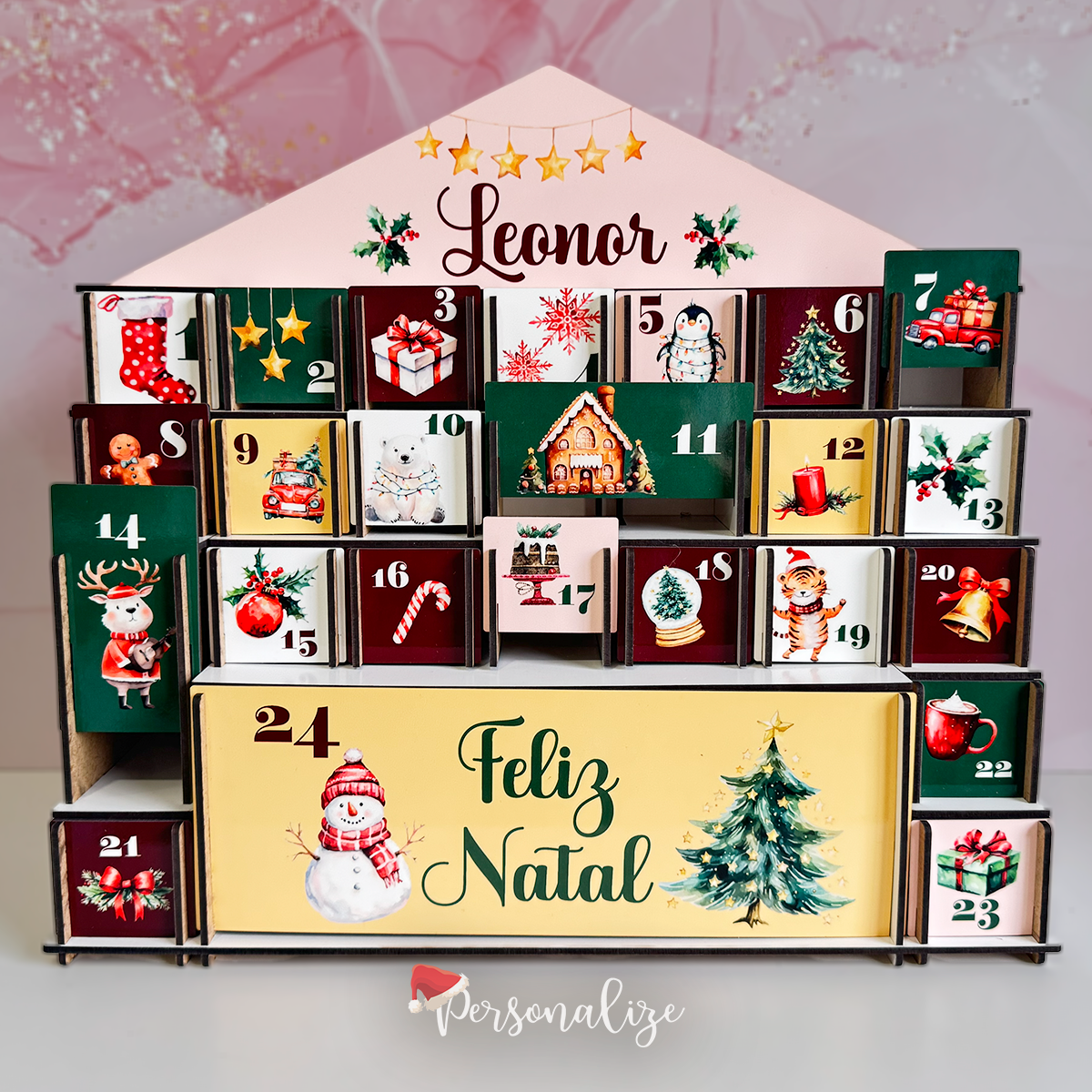 Calendário do advento em madeira "Nome"