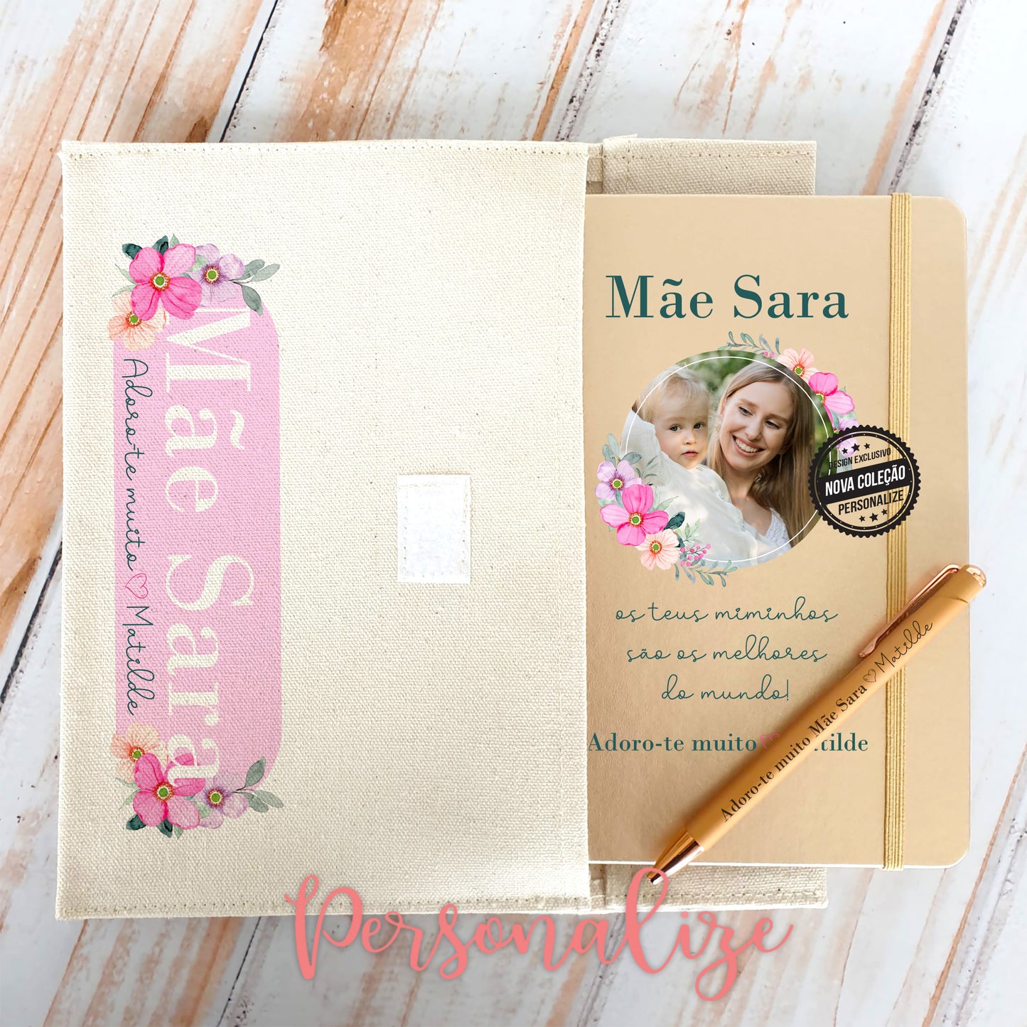 Conjunto bolsa multiusos + Bloco de notas e caneta " Mãe "