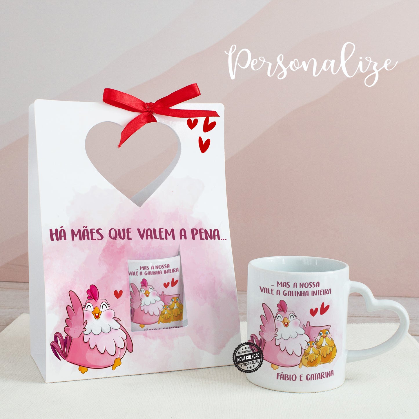 Caneca com asa coração " Mãe Galinha"