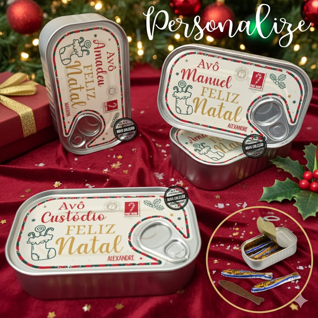 Latas de sardinha postal "Feliz Natal"