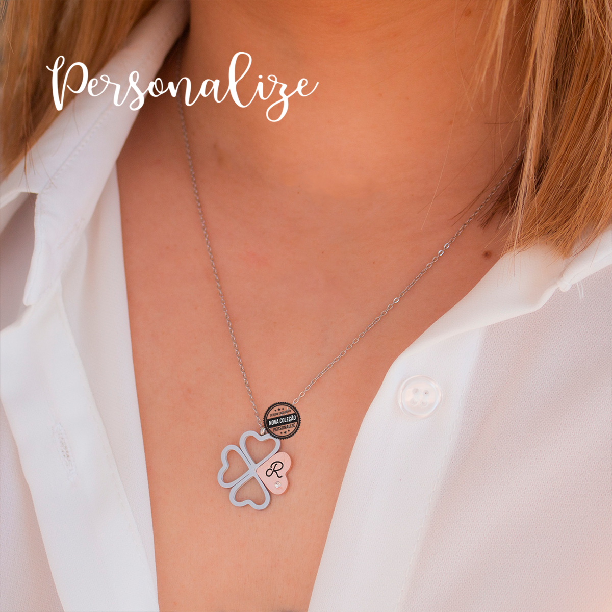 Novidade! Fio em aço inóx super elegante com trevo de quatro folhas para dar sorte. Personalize com a inicial daquela pessoa especial que deseja sempre ter consigo. REF: PERS499 Material Aço inóx.