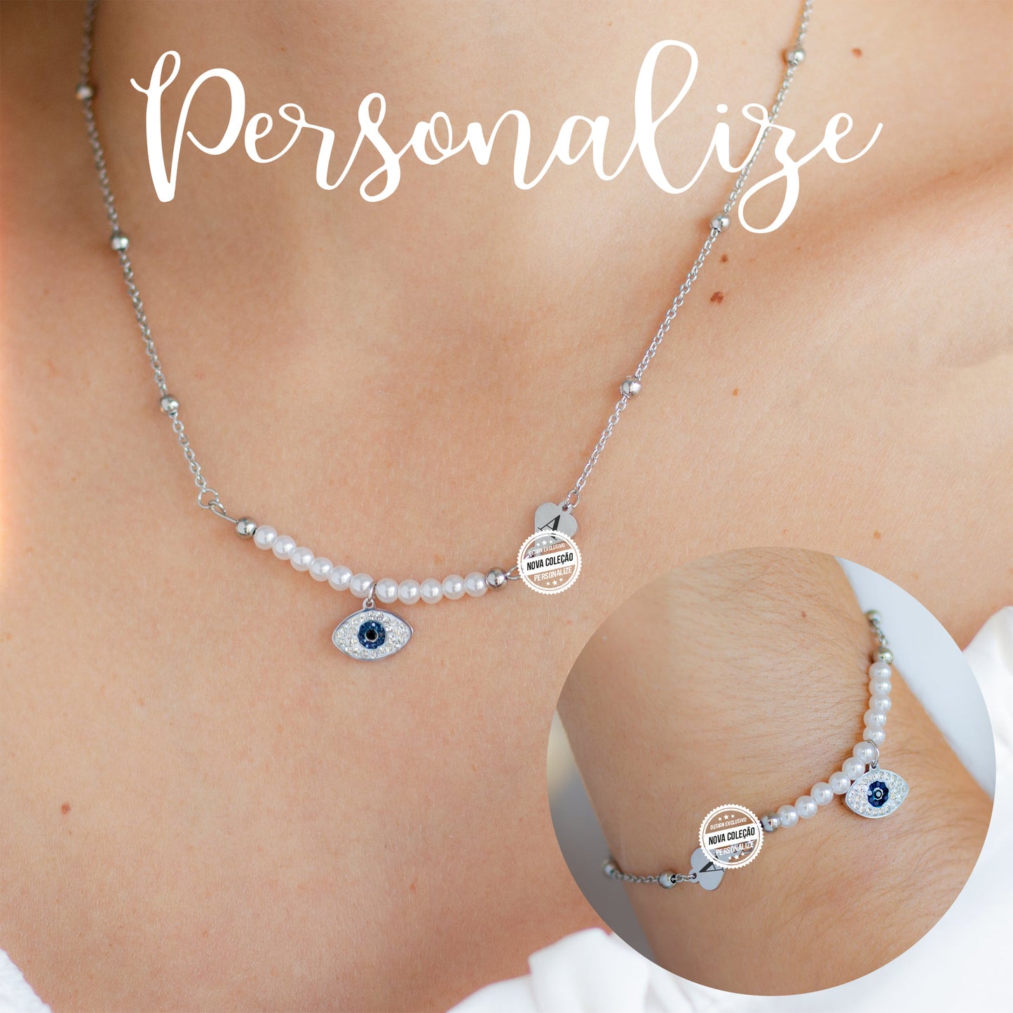 Fio e/ou pulseira " Olho turco e pérolas "