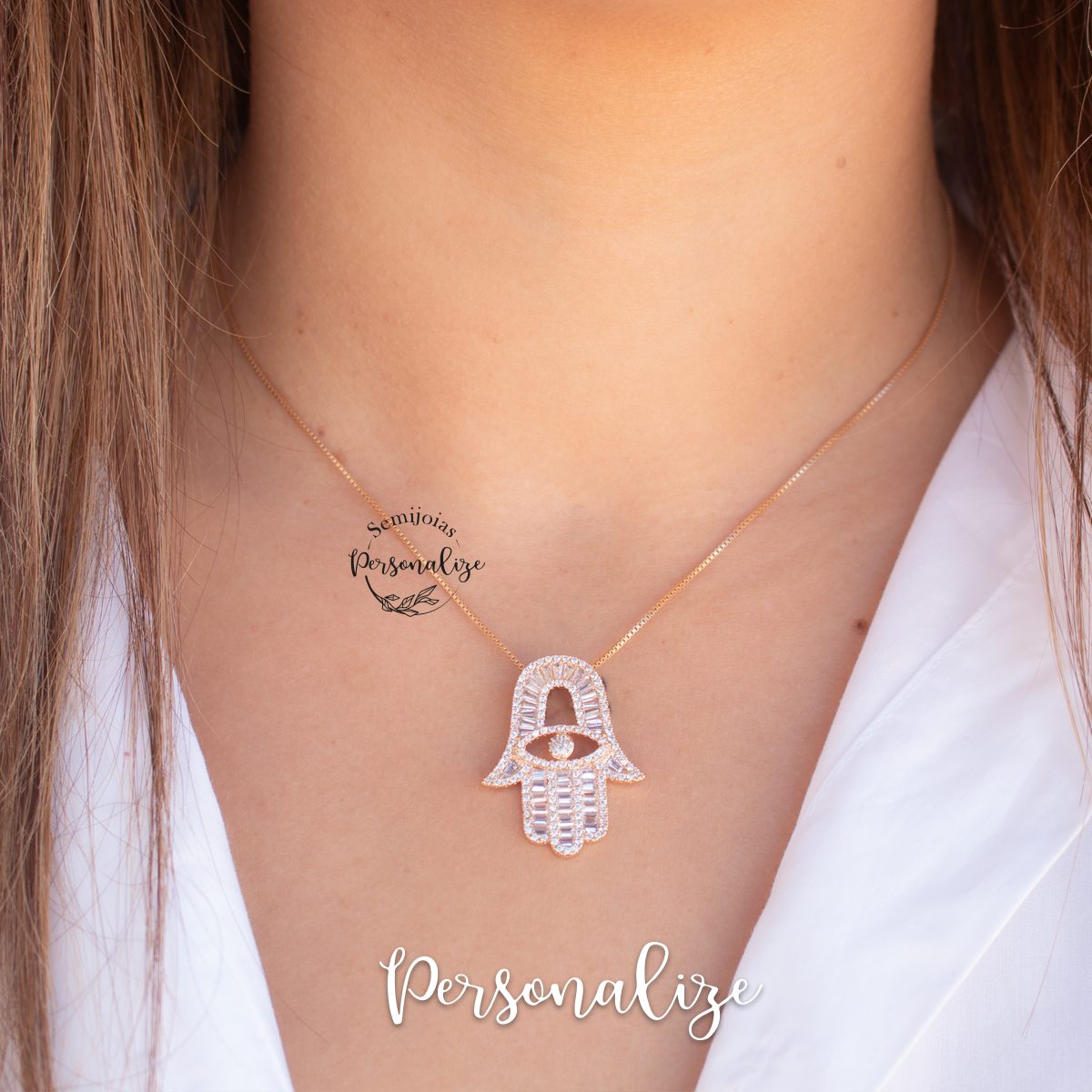 Fio mão de fátima banhado a ouro de 18k e zircónias brancas lapidadas