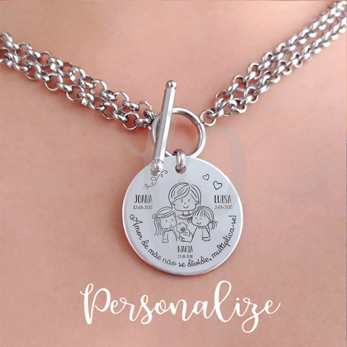 Fio duplo " amor de mãe não se divide, multiplica-se" Personalize