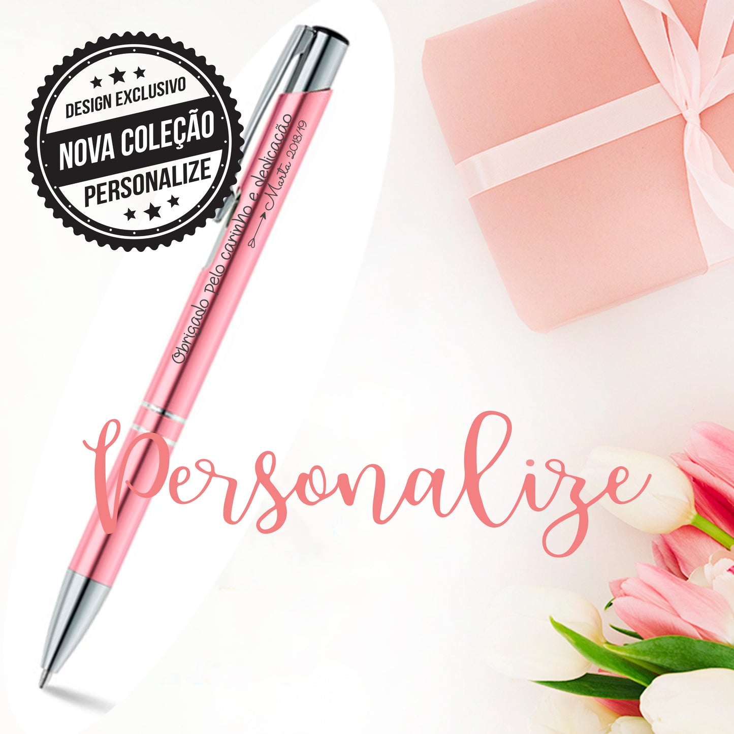 Canetas em metal " Obrigado pelo carinho e dedicação" Personalize