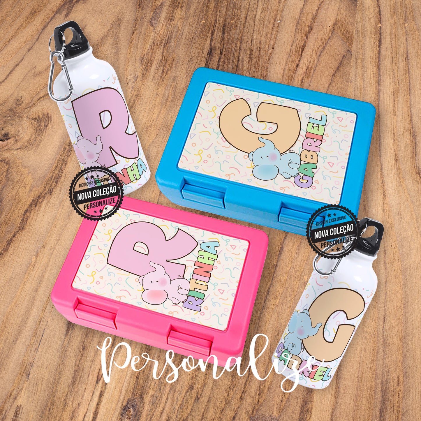 conjunto marmita + garrafa 400ml personalizada