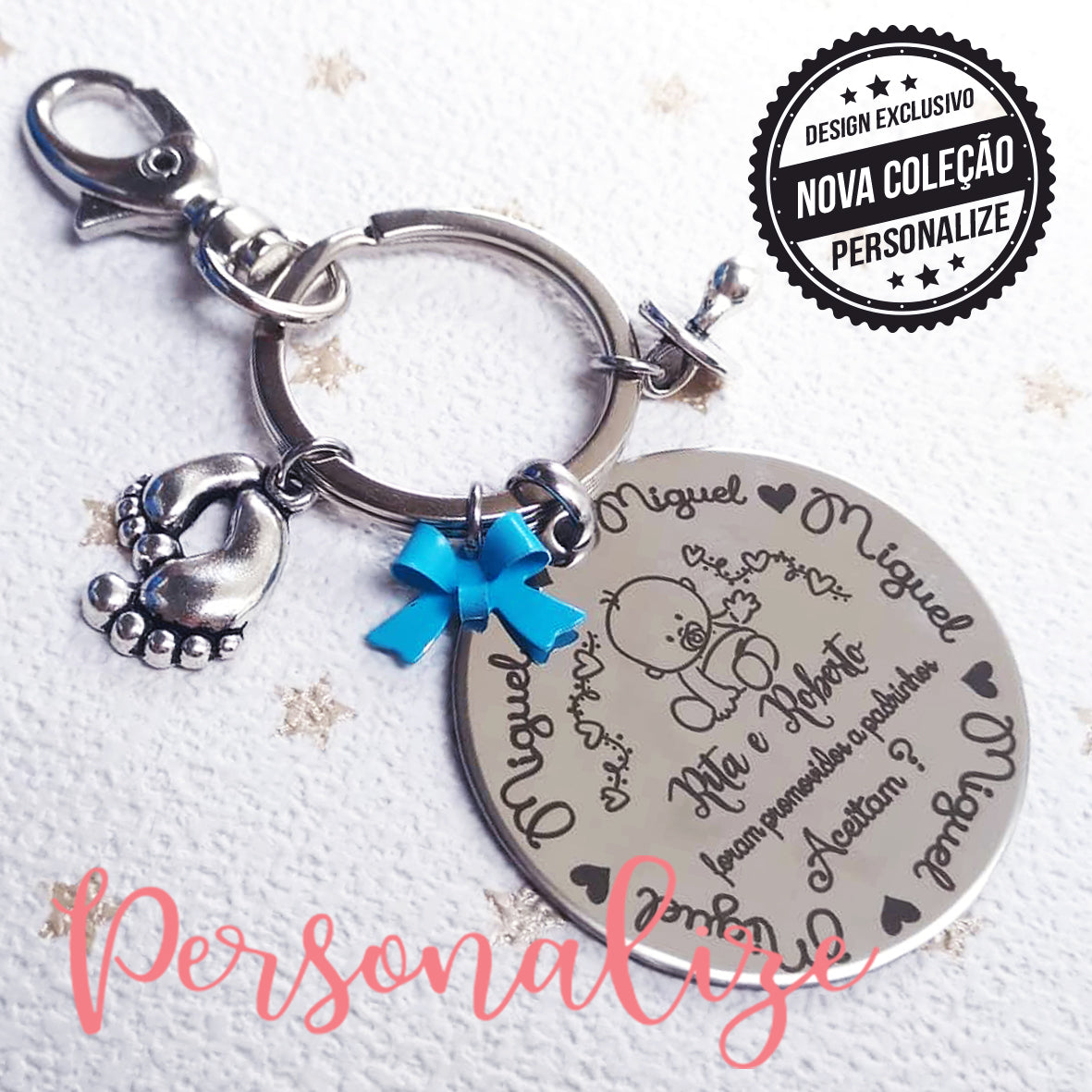 Porta chaves " Promovidos a padrinhos" Personalize
