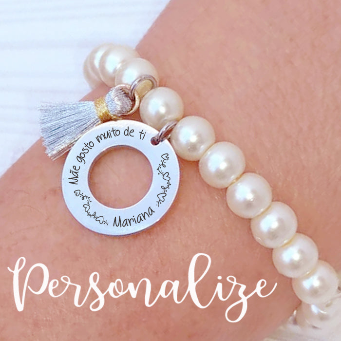 Pulseira perolas "Mãe gosto muito de ti" Personalize