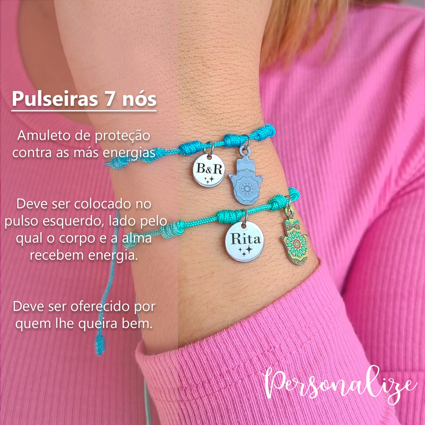 Pulseira 7 nós "Mão de fátima"