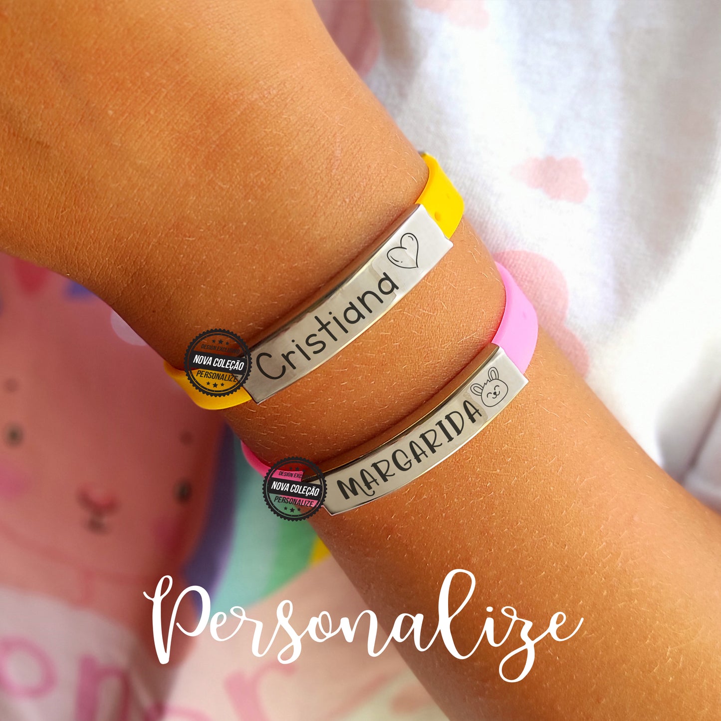 Pulseiras de criança coloridas com nomes