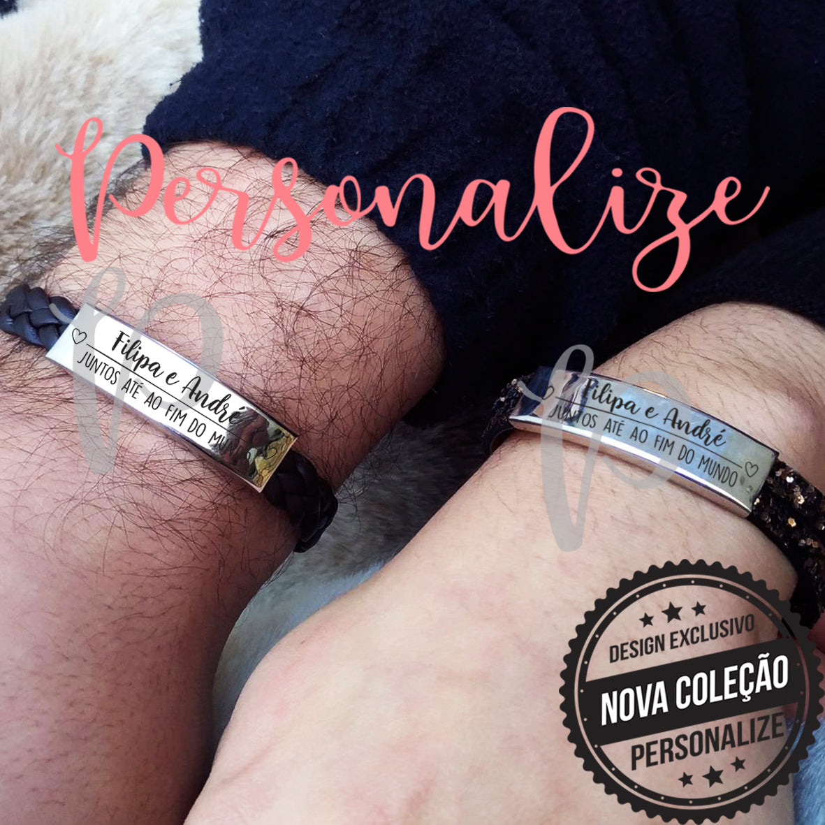 Pulseiras em pele genuína " Amor para a vida toda " Personalize