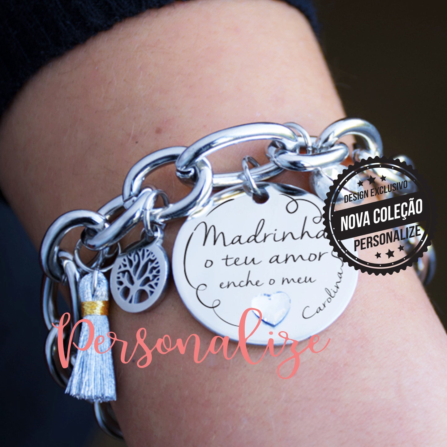 Pulseira " Madrinha o teu amor enche o meu coração"