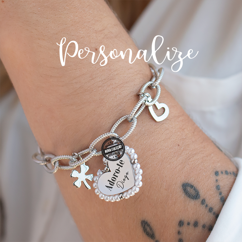Pulseira coração pérolas " Adoro-te"