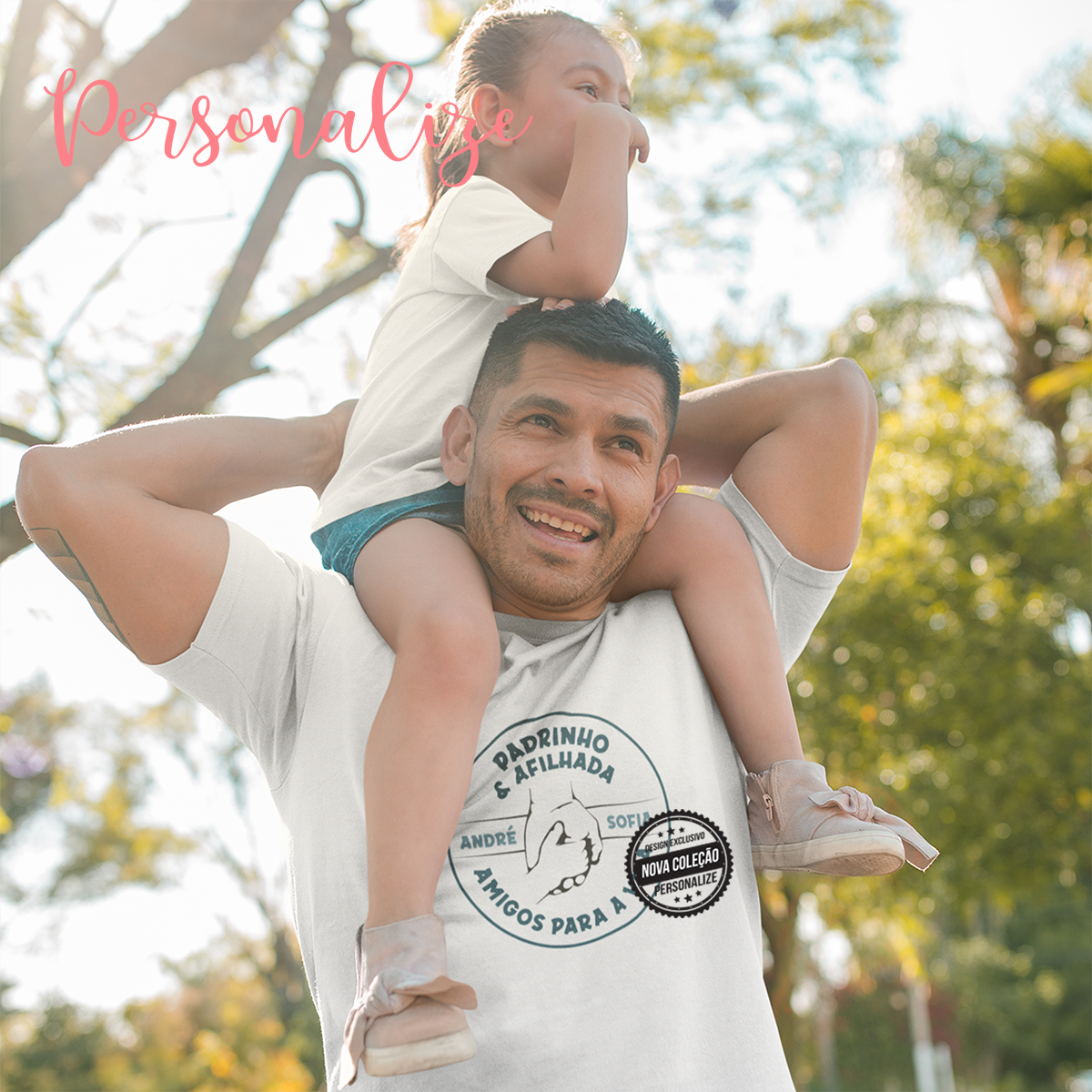 T-shirt 100"% algodão padrinho e afilhado/o amigos para a vida" ". Personalize com a frase que desejar ou aproveite a nossa sugestão. Disponível do S ao XXL. Disponível em preto ou branco.