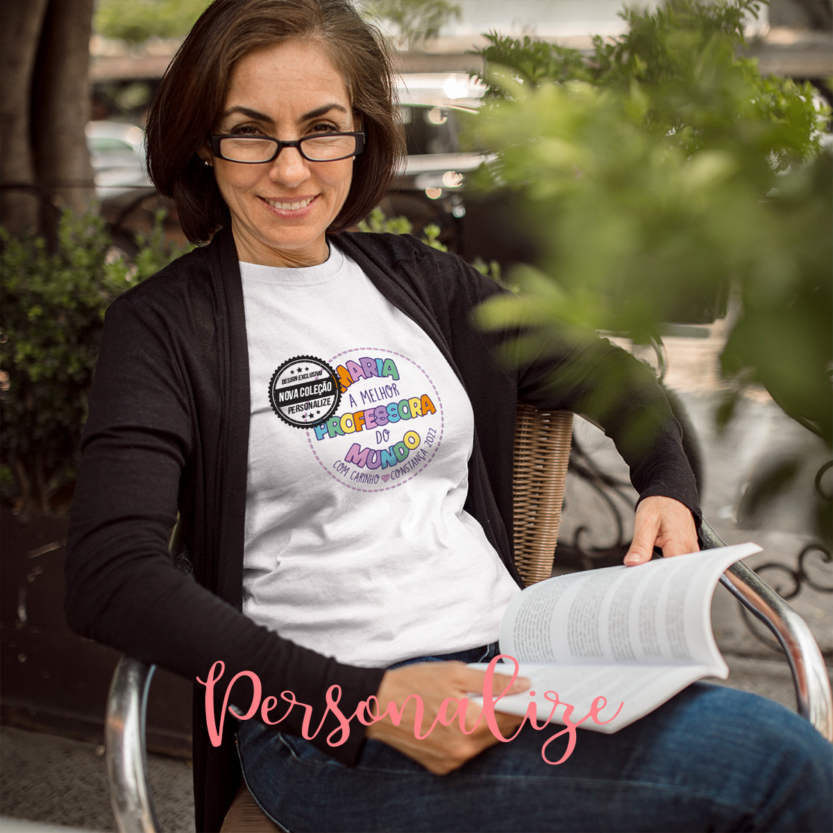 T-shirt de algodão "Melhor professora do Mundo"