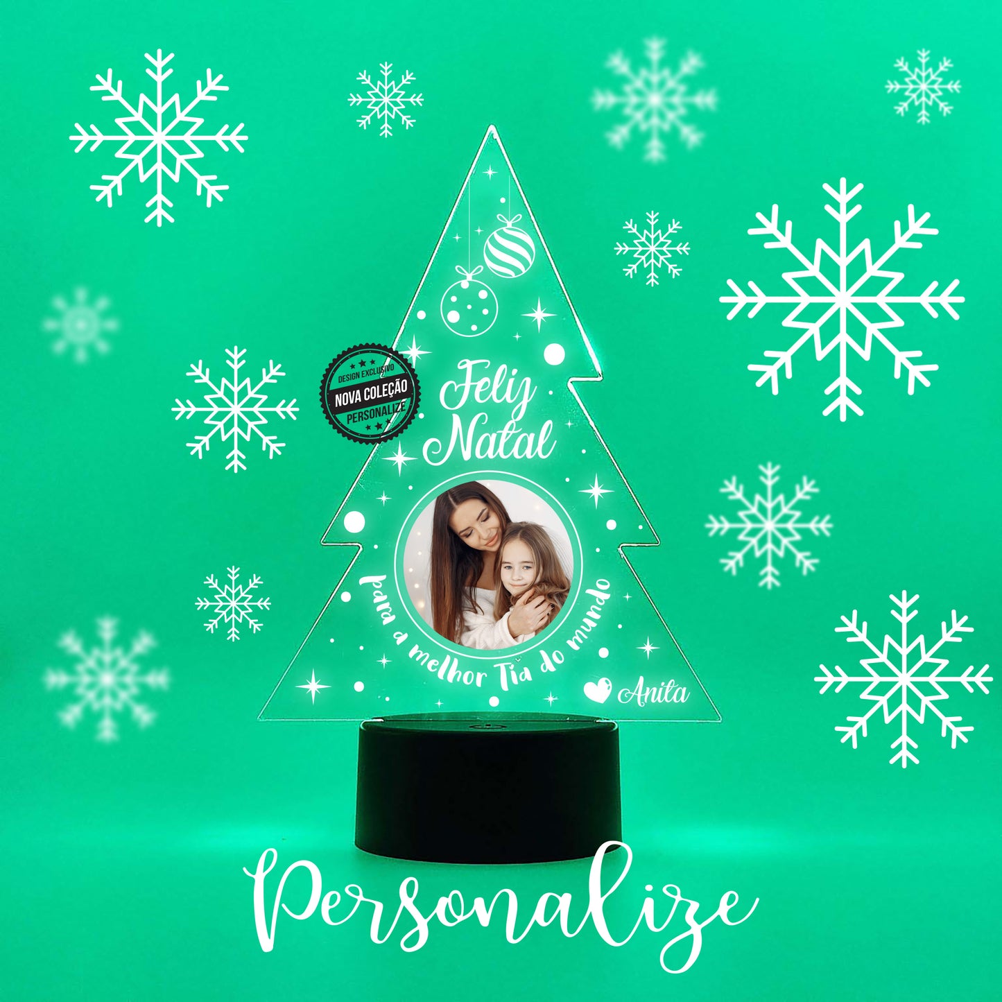 moldura led feliz natal para a melhor tia . Personalize com a frase e fotografia que desejar.