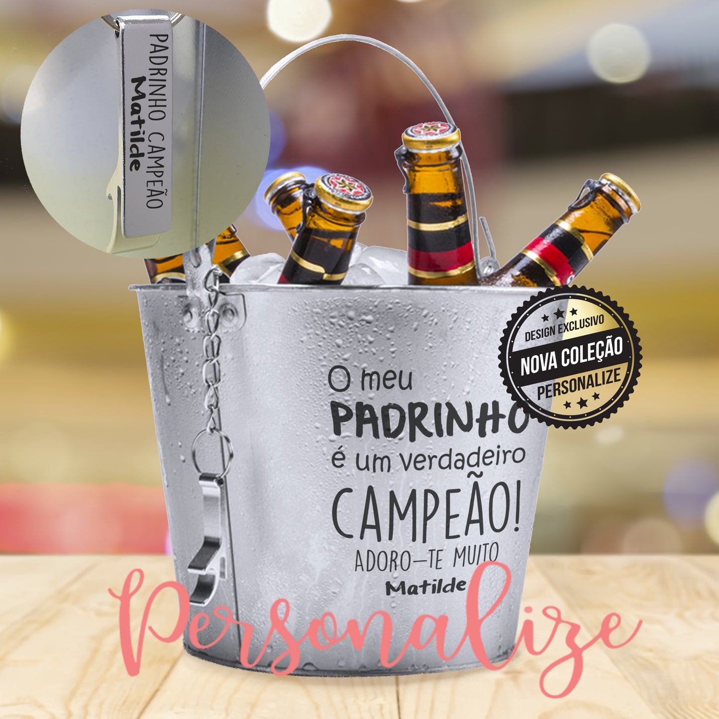 Balde com saca caricas " Padrinho Campeão"