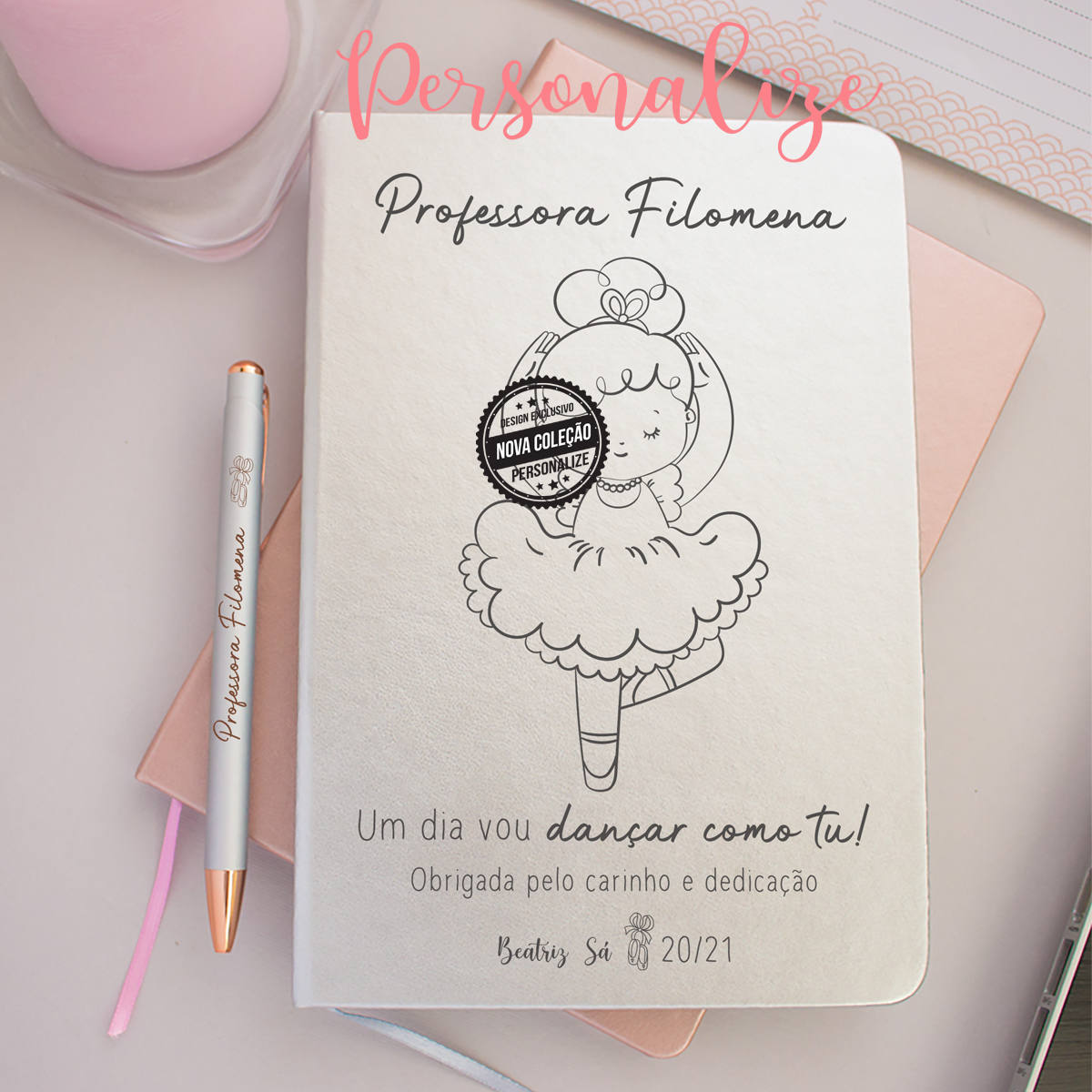 Conjunto bloco e caneta "Professora"