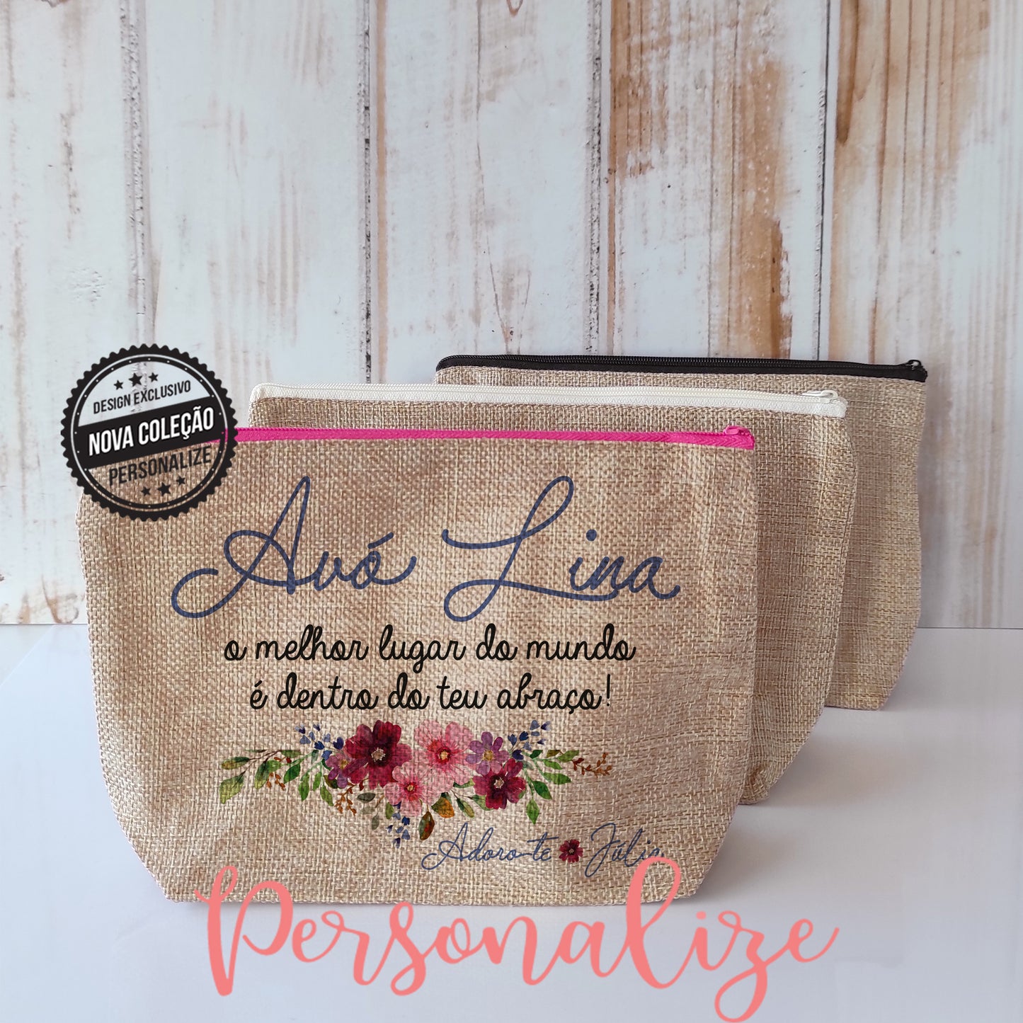 Bolsa tipo linho " O melhor lugar do mundo é dentro do teu abraço"