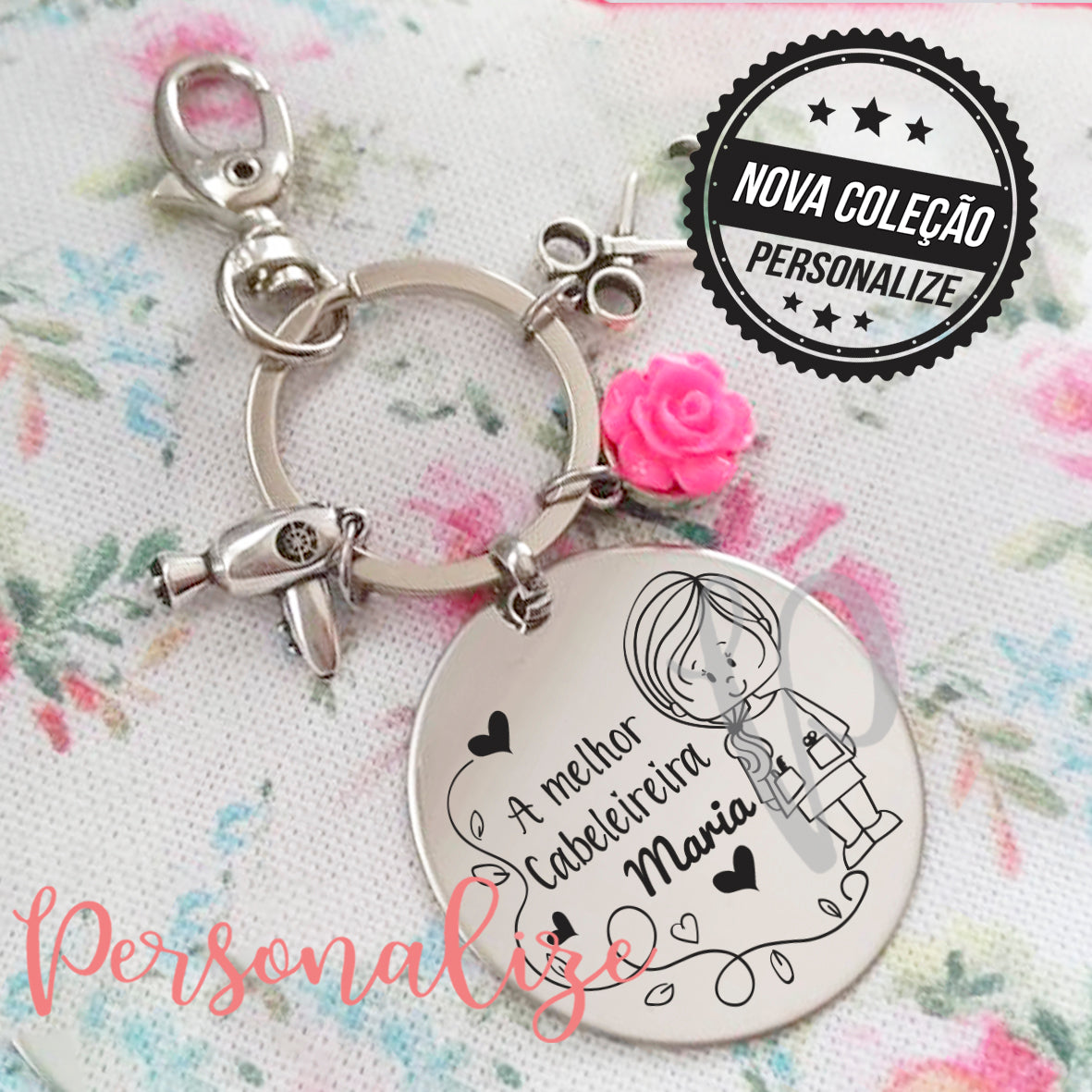 Porta chaves aço inox " a melhor cabeleireira" Personalize