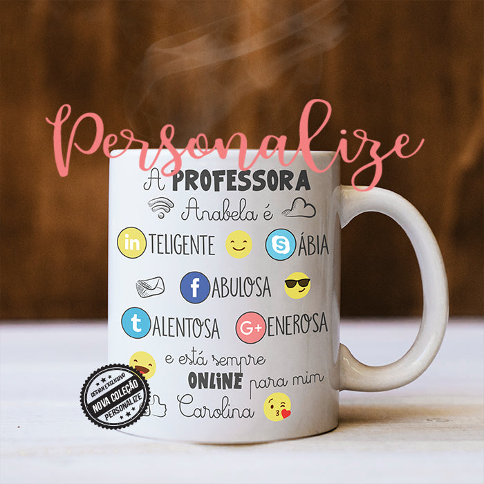 Caneca de cerâmica " Professora sempre on-line para mim "