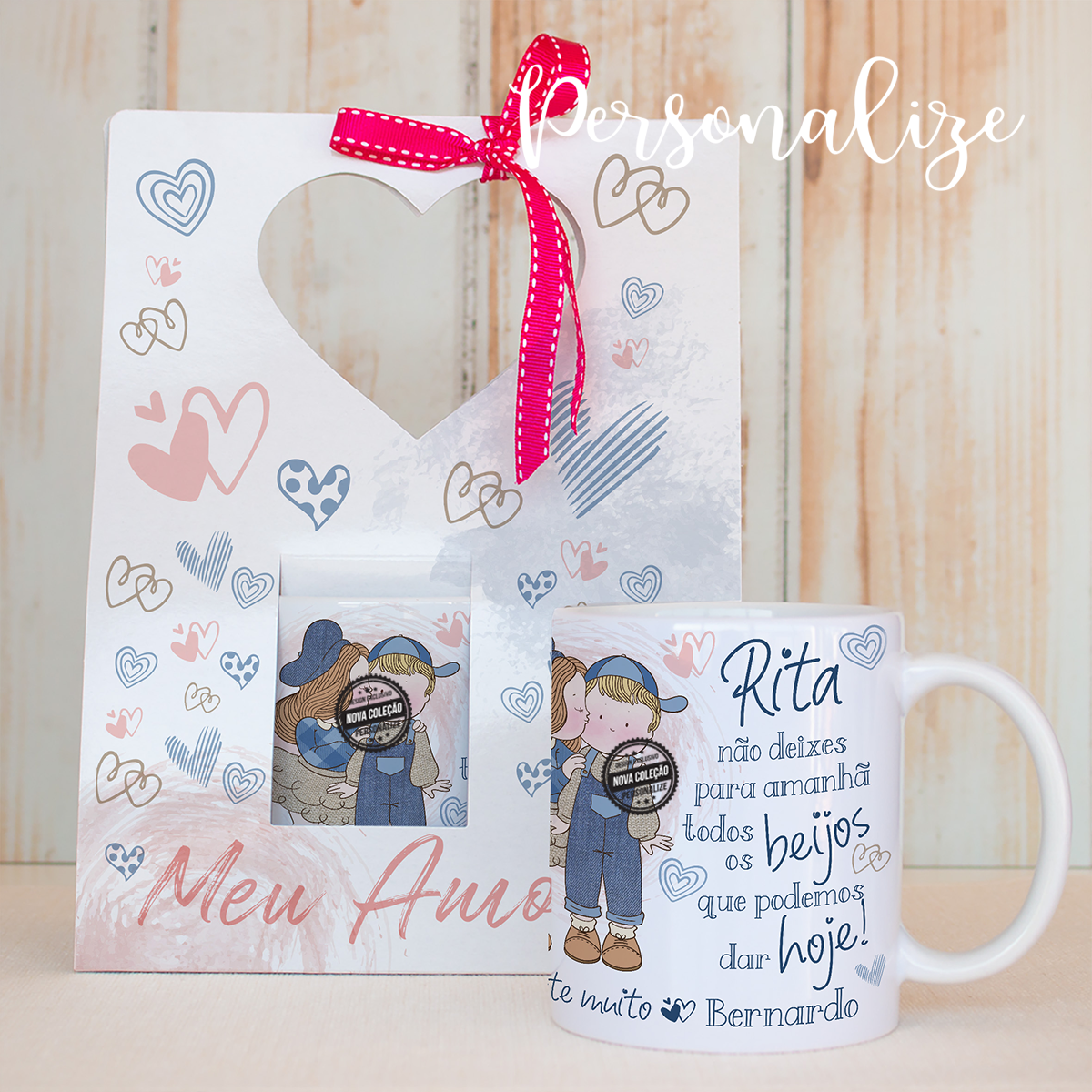 Caneca especial namorados com opção de caixinha com asa em forma de coração. Complete a sua caneca com a caixinha e dê um toque especial à sua oferta do dia dos namorados. Opção com caixa