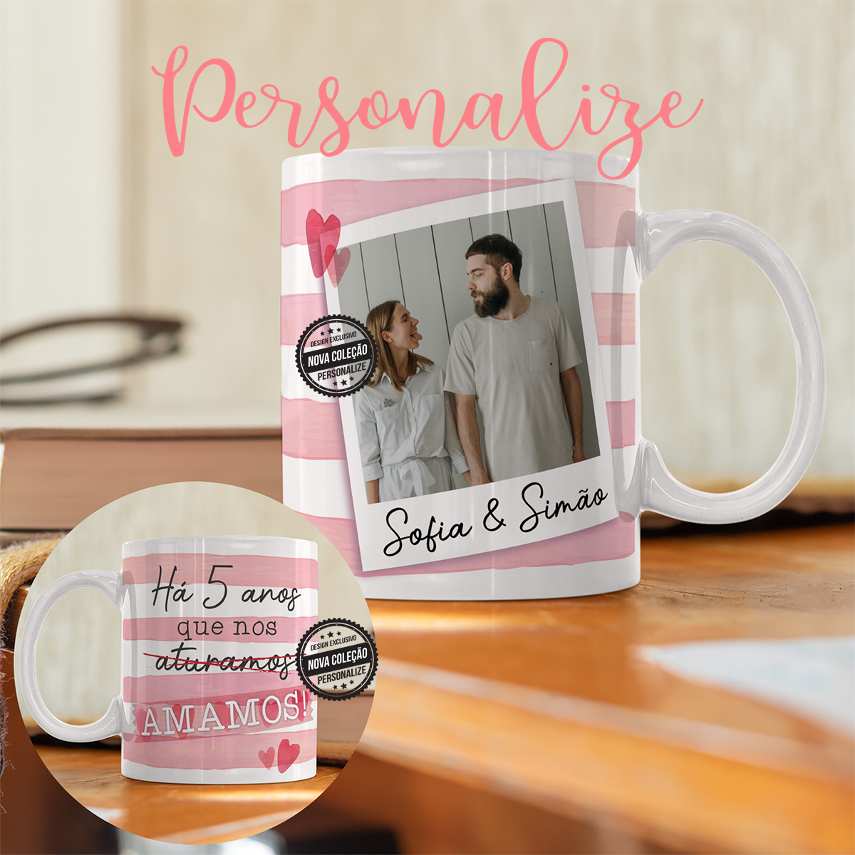 Caneca dia dos namorados. Caneca em cerâmica personalizada com frase na frente e fotografia e nomes no verso. Surpreenda a sua cara metade com um presente super original personalizado por si!