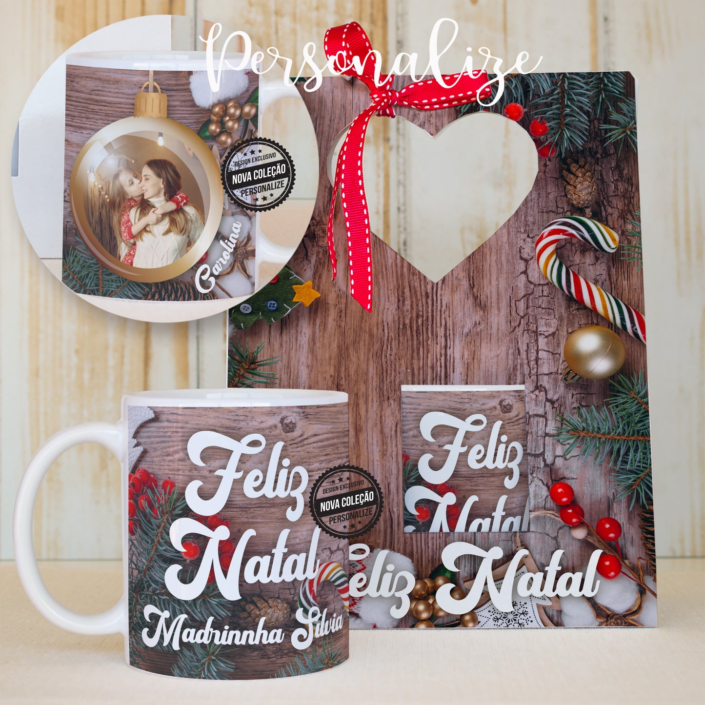 Caneca " Feliz Natal" em cerâmica personalizada com frase a seu gosto e tem opção de compra da caixinha coração personalizada com a frase: Feliz Natal.