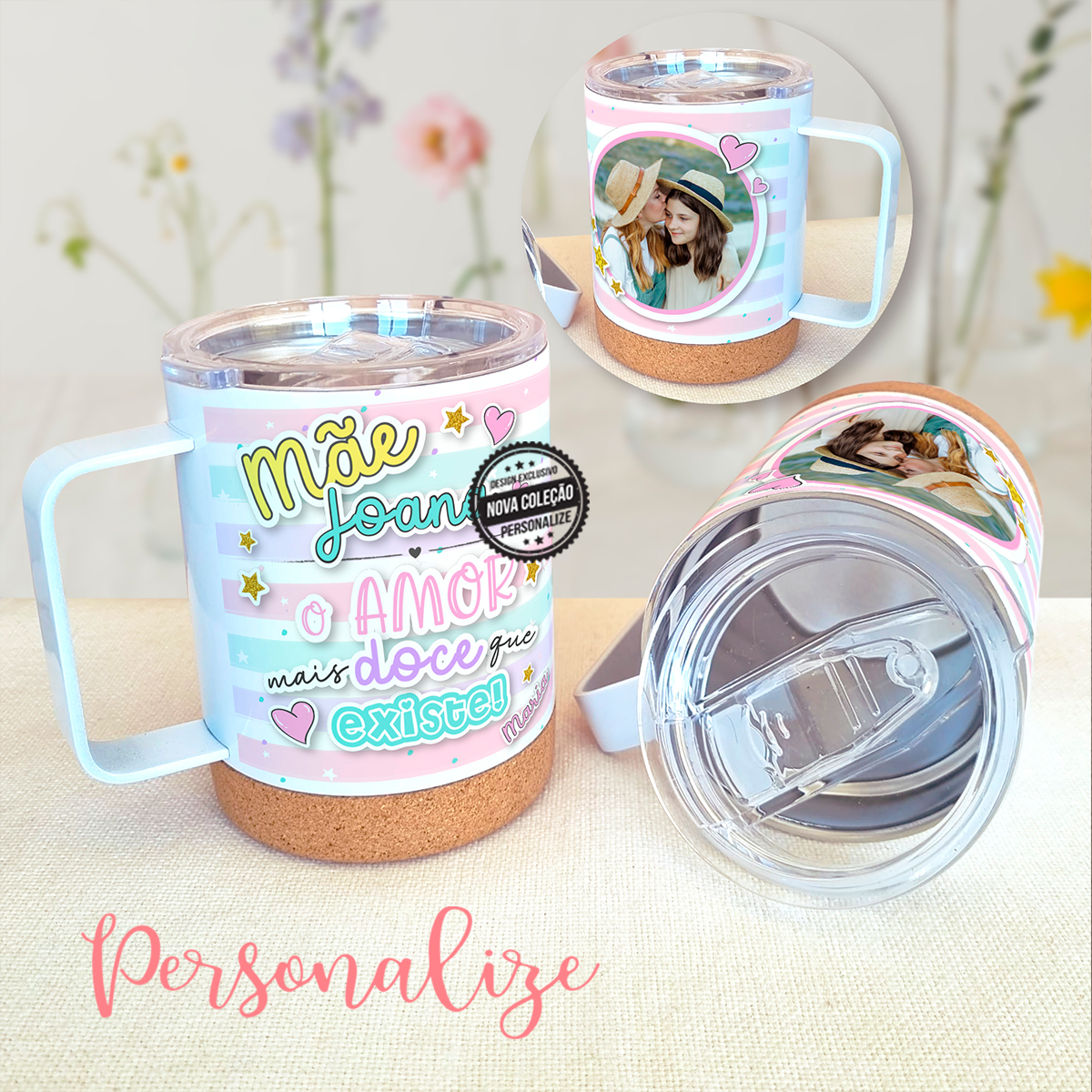 Novidade! Neste dia da mãe surpreenda com uma peça super original, útil e personalizada por si! Pode personalizar com frase e fotografia. REF:MAE476 Material Caneca térmica de aço inoxidável de dupla parede, 330 ml de capacidade, com tampa doseadora e Livre de BPA.