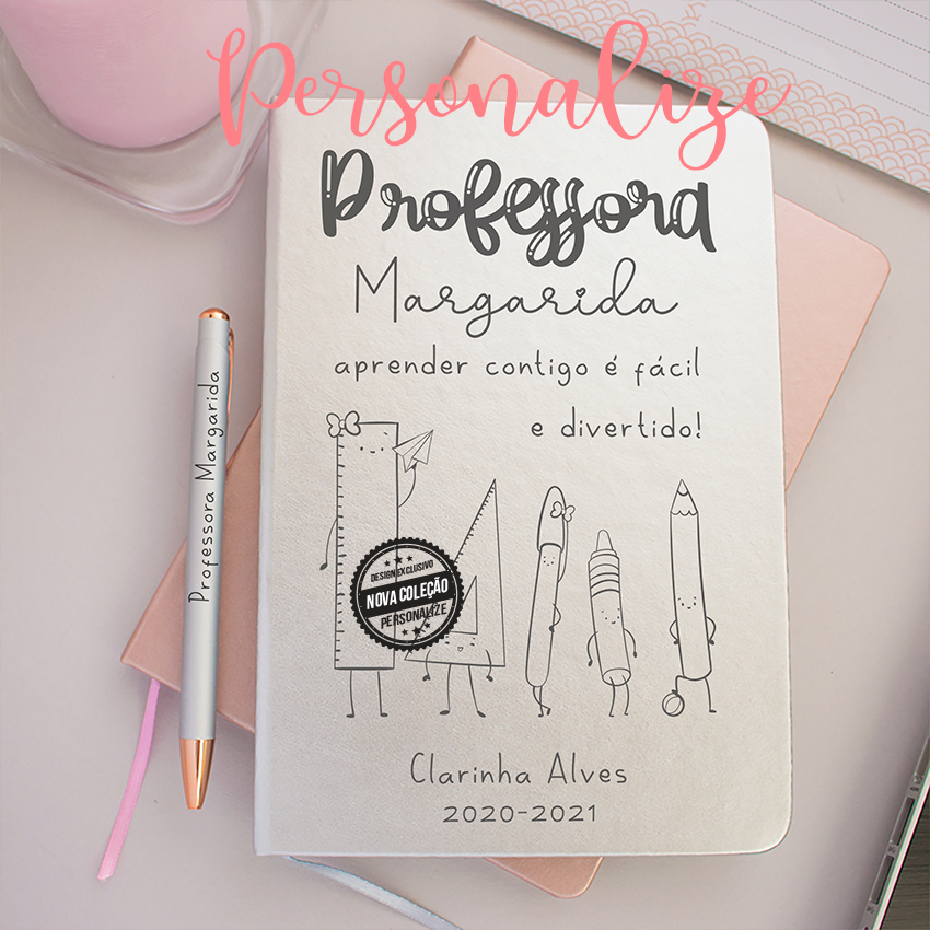 Bloco e/ou caneta "Professora Margarida aprender contigo é fácil e divertido"